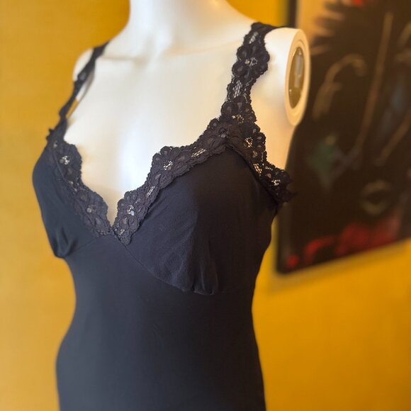 Y2K! RARE! Vintage Bebe Black Silk Slip Dress with Lace & Rhinestone – Size S - Picture 5 of 11